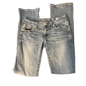 Miss Me Mid Rise Bootcut Denim Jeans Embellished Back Pockets Red White Blue 29